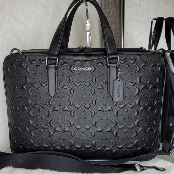 🔥 NWT COACH Briefcase Work Bag Signature Leather Designer Rare Unisex - Picture 1 of 15
